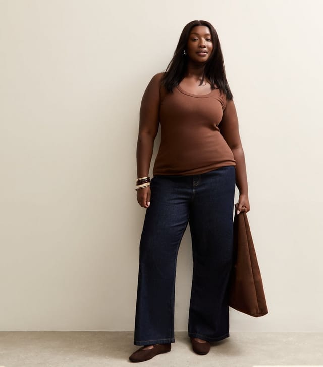 New Look Women's Plus Size Dark Brown Ribbed Scoop Neck Vest Curves New Look - 3