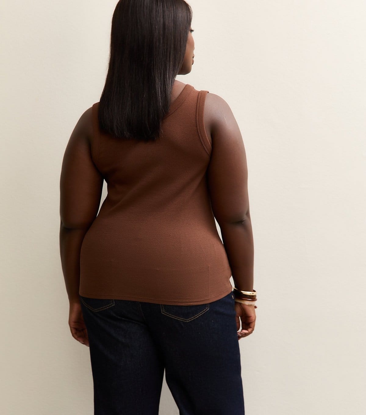 New Look Women's Plus Size Dark Brown Ribbed Scoop Neck Vest Curves New Look - 4