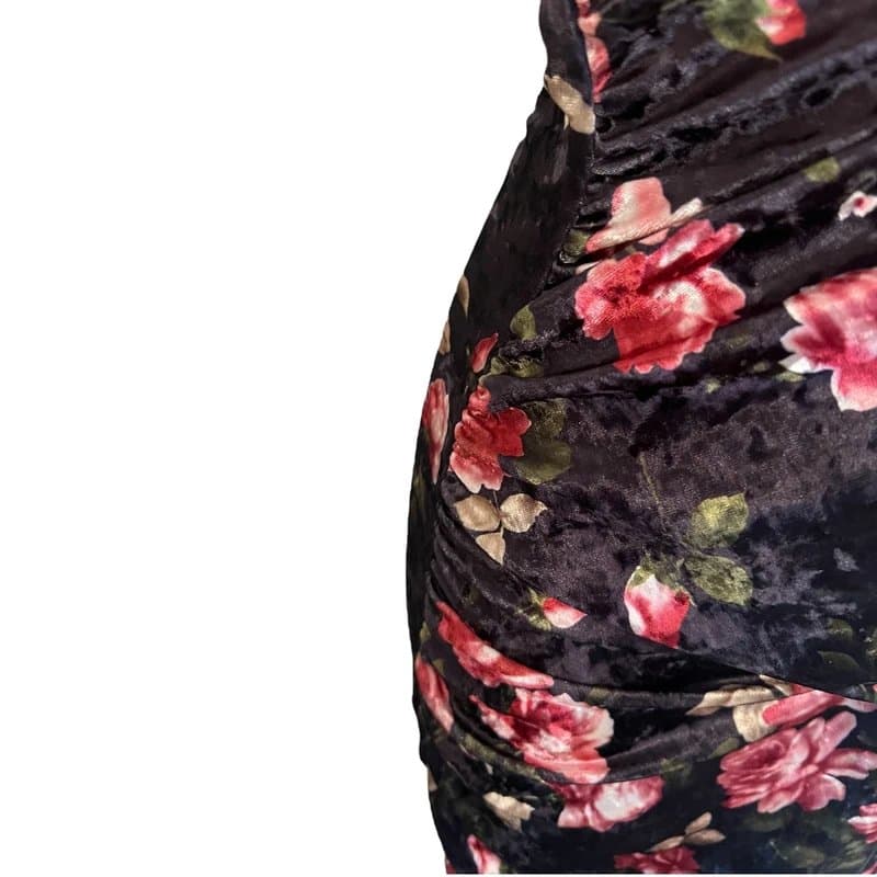 Marks & Spencer M & S Limited Edition Womens Black Pink Velvet Floral Short Sleeve Dress UK 8