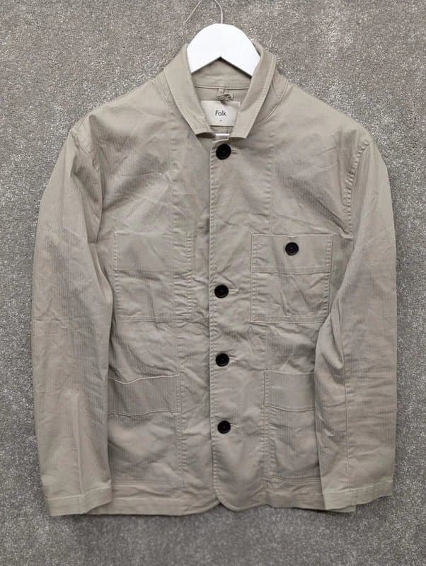 Folk Folk Jacket Mens Medium Beige Herringbone Workwear Blazer Chore Oi Polloi Cotton