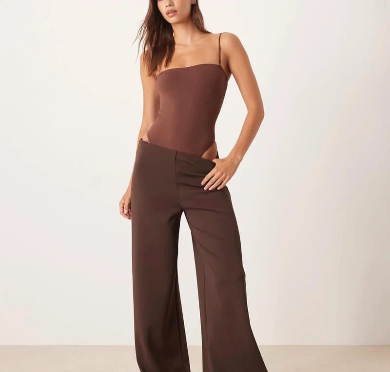 ASOS Agon square neck bodysuit in coffee