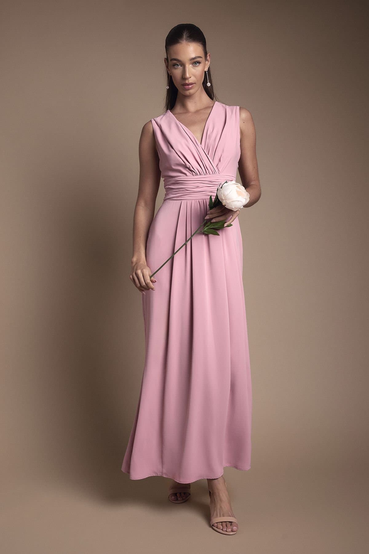 Coast Coast Women's Wrap Front Pleat Waist Maxi Bridesmaid Dress in Antique Rose