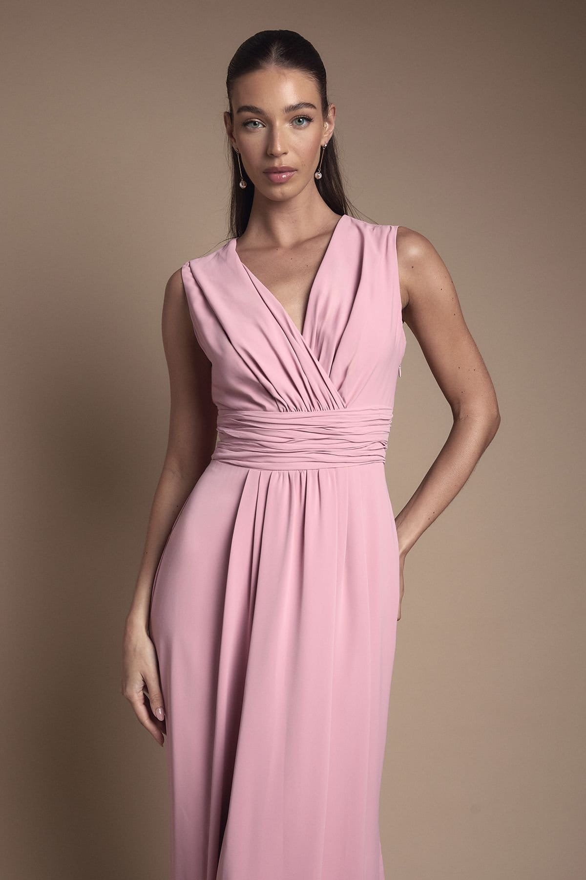 Coast Coast Women's Wrap Front Pleat Waist Maxi Bridesmaid Dress in Antique Rose - 2