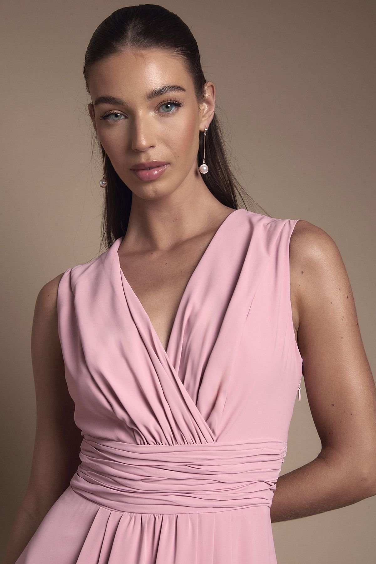 Coast Coast Women's Wrap Front Pleat Waist Maxi Bridesmaid Dress in Antique Rose - 4