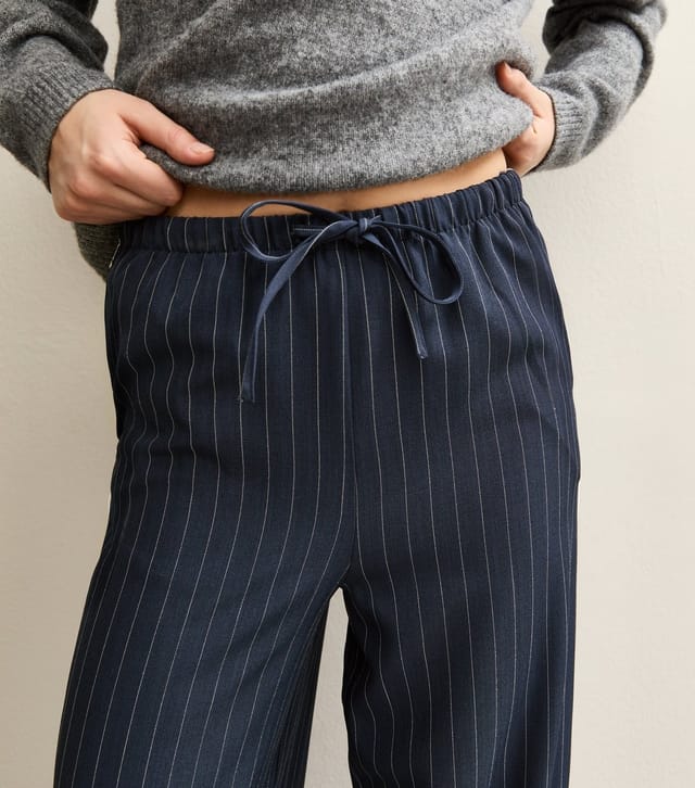 New Look Women's Blue Pinstripe Side Stripe Wide Leg Trousers New Look - 2