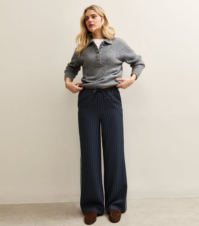 New Look Women's Blue Pinstripe Side Stripe Wide Leg Trousers New Look - 3