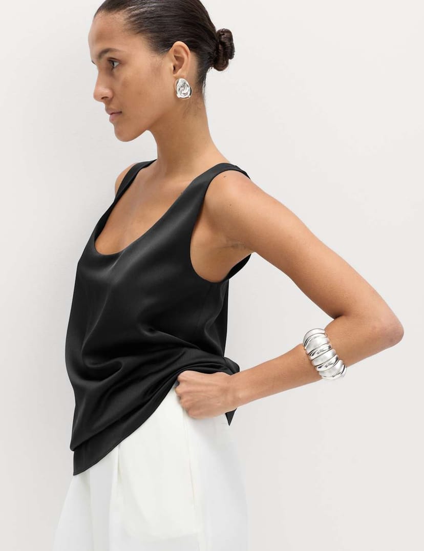 Marks & Spencer M&S Satin Scoop Neck Cami Top Black - 1