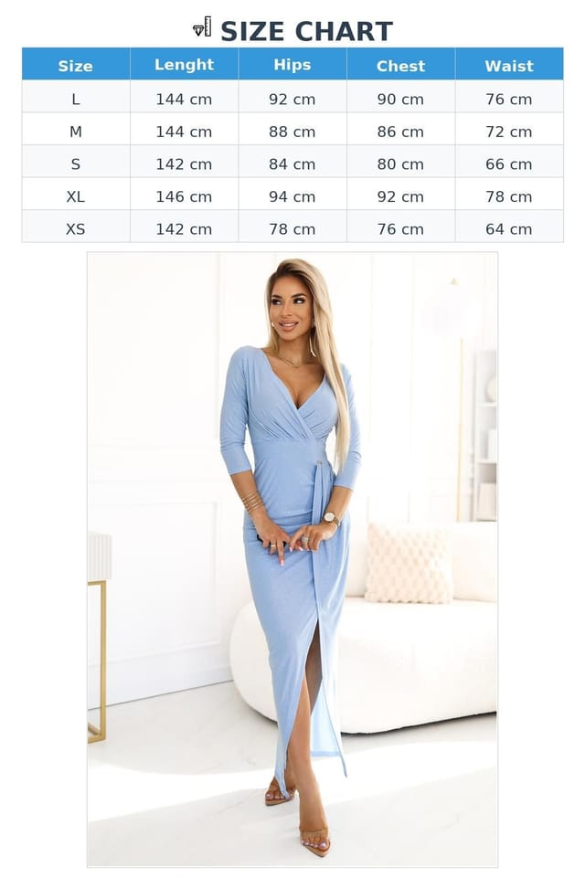 Love Lace Love Lace Women's Shimmer Wrap Maxi Dress with Leg Slit in Blue - 3