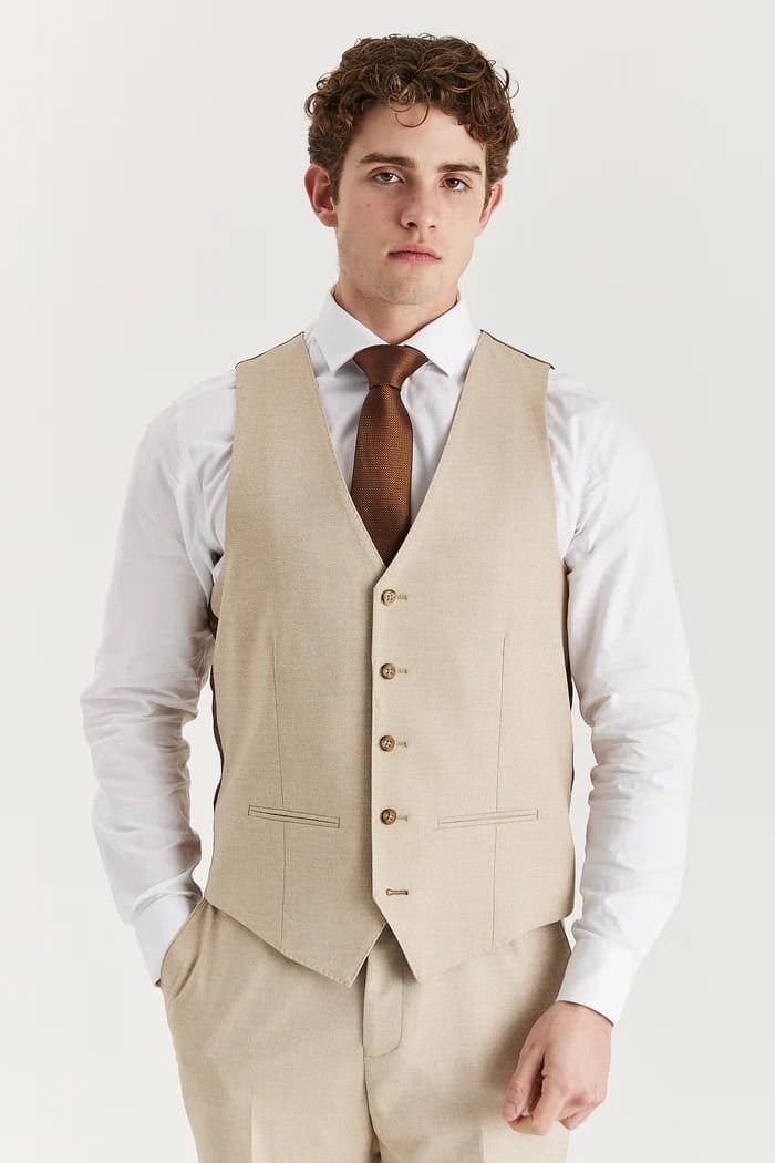 Paul Andrew Paul Andrew Men's Belmont Waistcoat Tailored Fit Summer Vest in Beige - 1