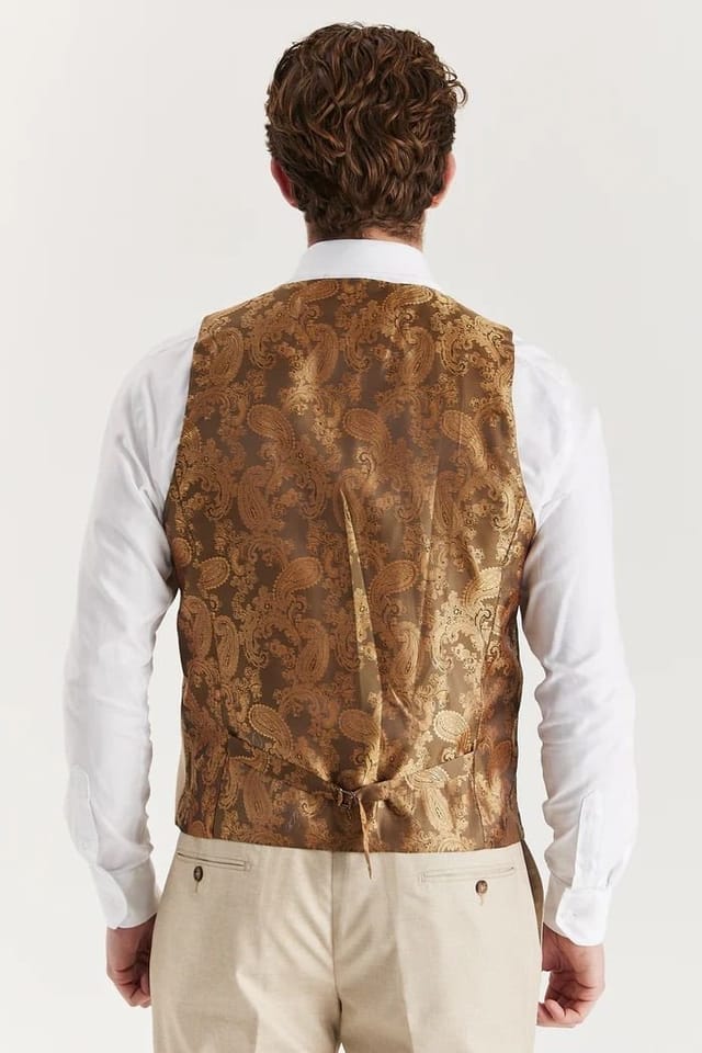 Paul Andrew Paul Andrew Men's Belmont Waistcoat Tailored Fit Summer Vest in Beige - 2