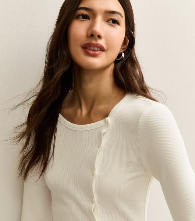 New Look Women's Off White Asymmetric Button Long Sleeve Top New Look - 3