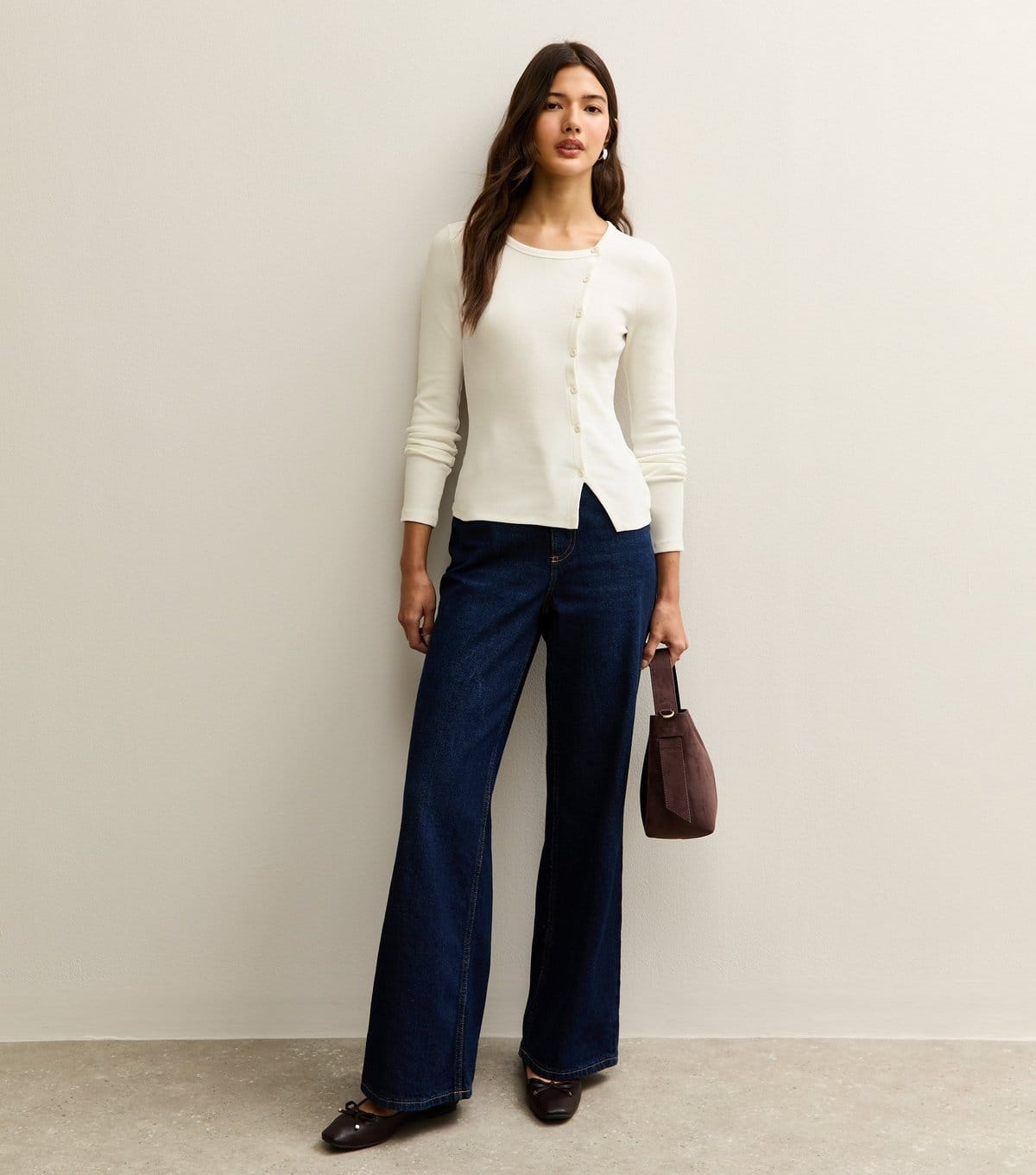 New Look Women's Off White Asymmetric Button Long Sleeve Top New Look - 4
