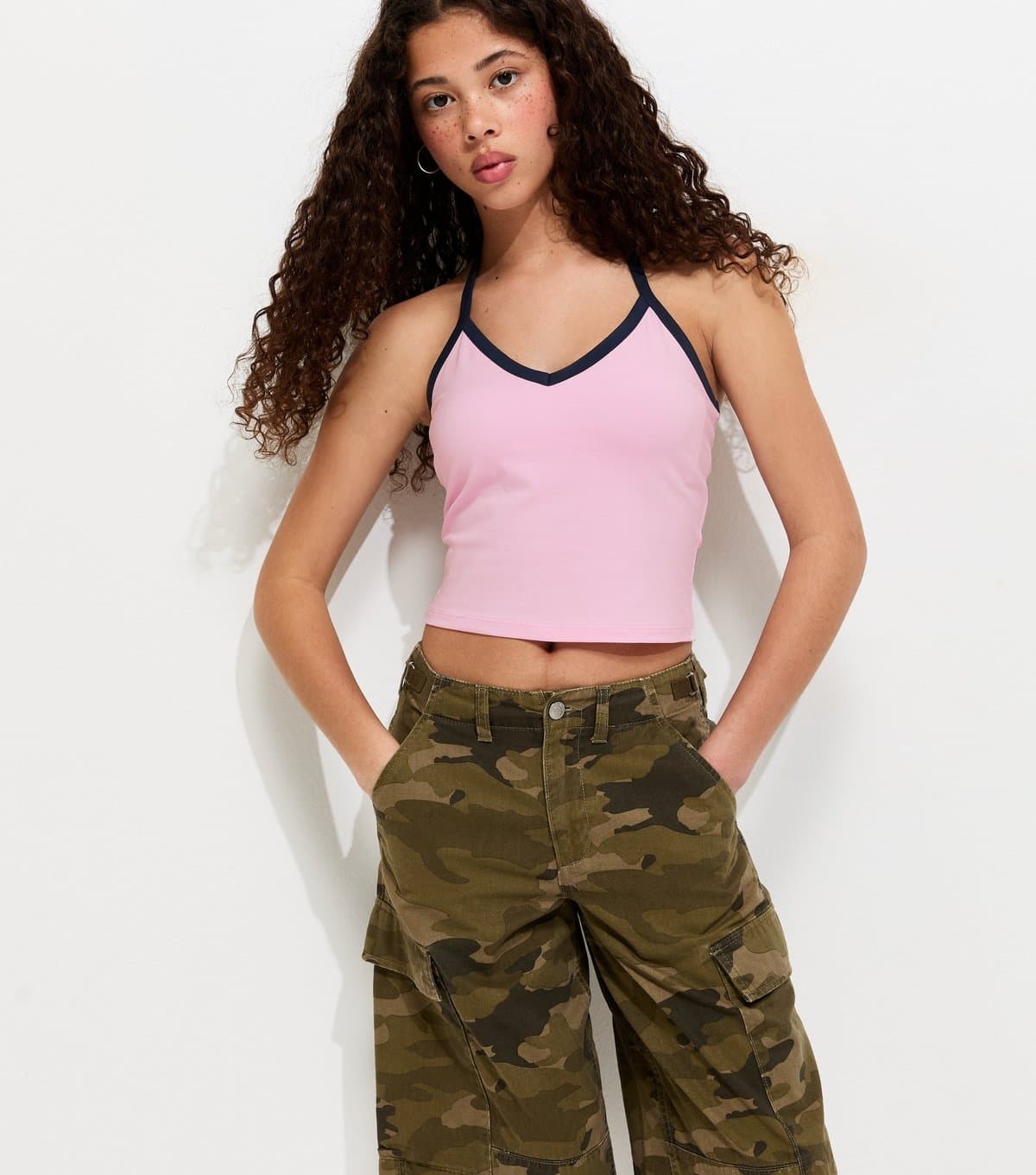 New Look Girls' Light Pink Contrast Trim Halter Neck Top New Look