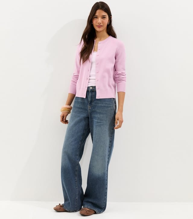 New Look Women's Pink Knit Crew Neck Button Up Cardigan New Look - 3