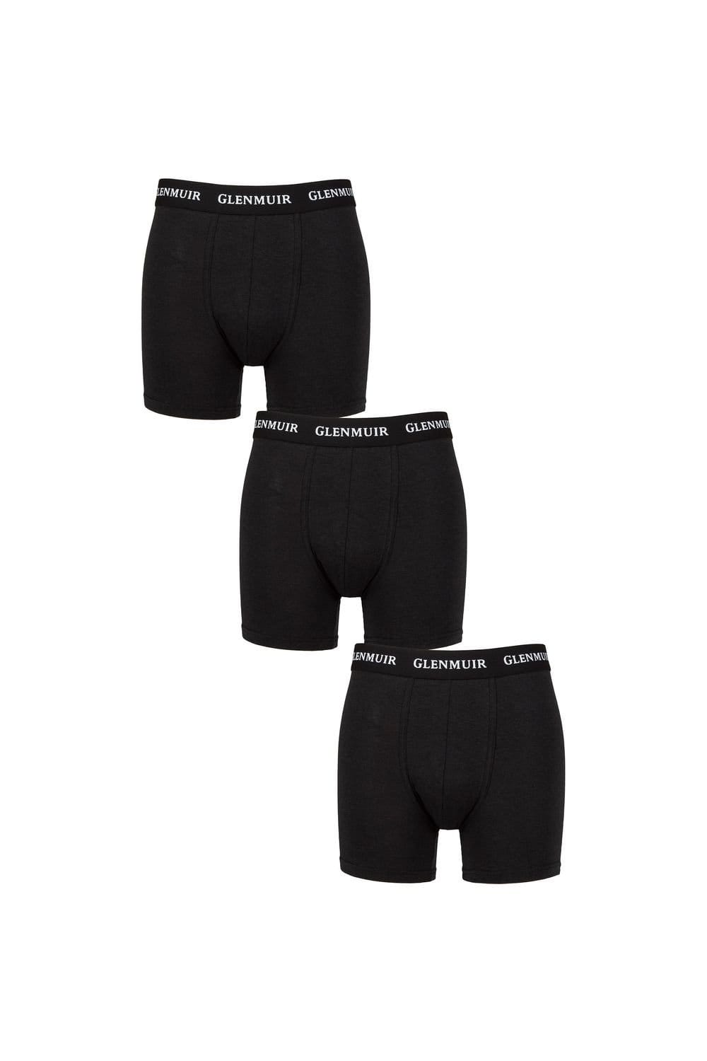 Glenmuir Glenmuir Men's Mens 3 Pack Cotton & Bamboo Blend Long Leg Trunks in Black - 1