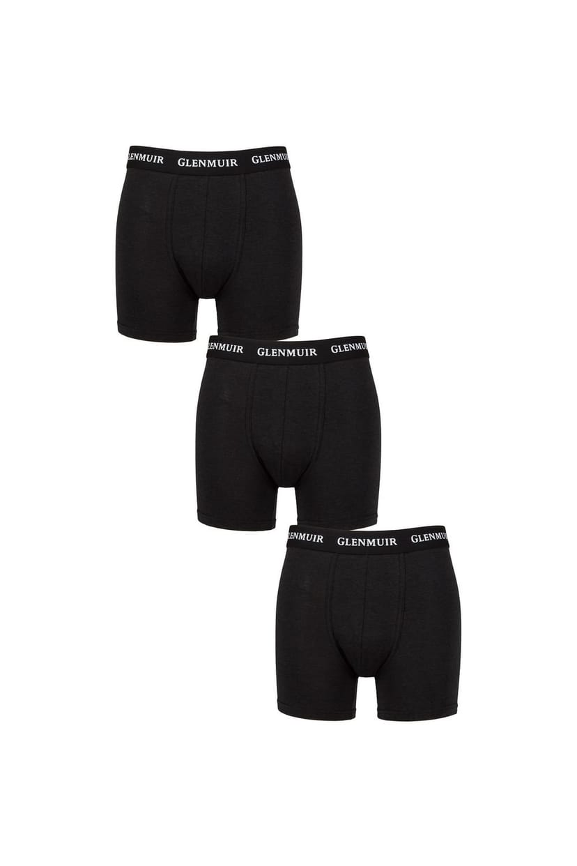 Glenmuir Glenmuir Men's Mens 3 Pack Cotton & Bamboo Blend Long Leg Trunks in Black - 1