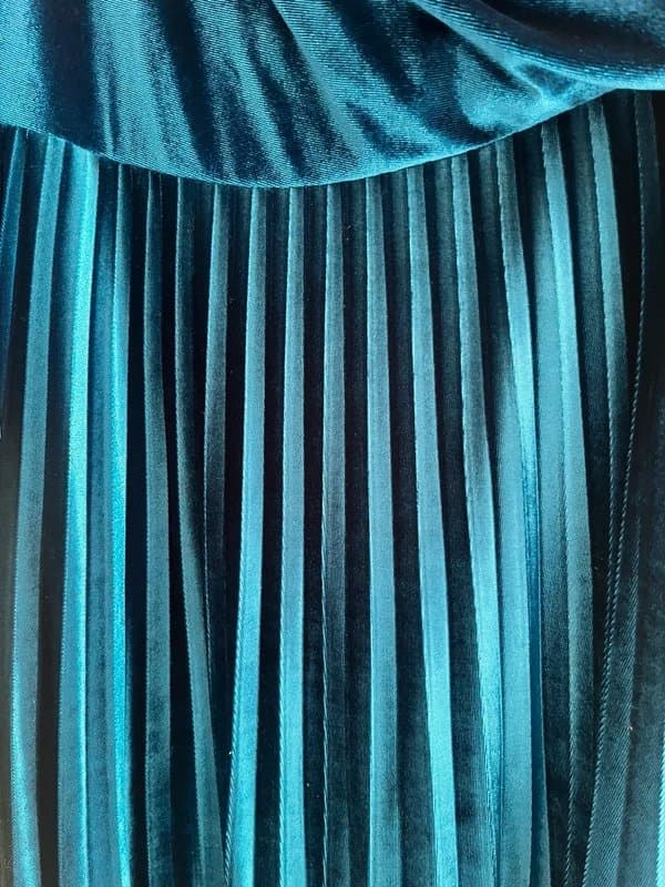 ASOS Blue velvet off the shoulder dipped hem dress