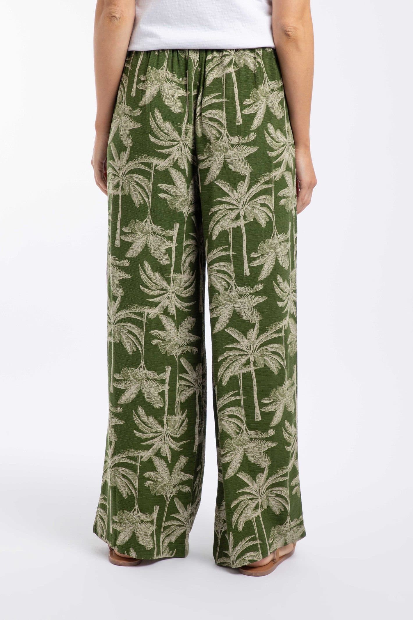 Weird Fish Weird Fish Women's Essy Printed Viscose Wide Leg Trousers in Olive