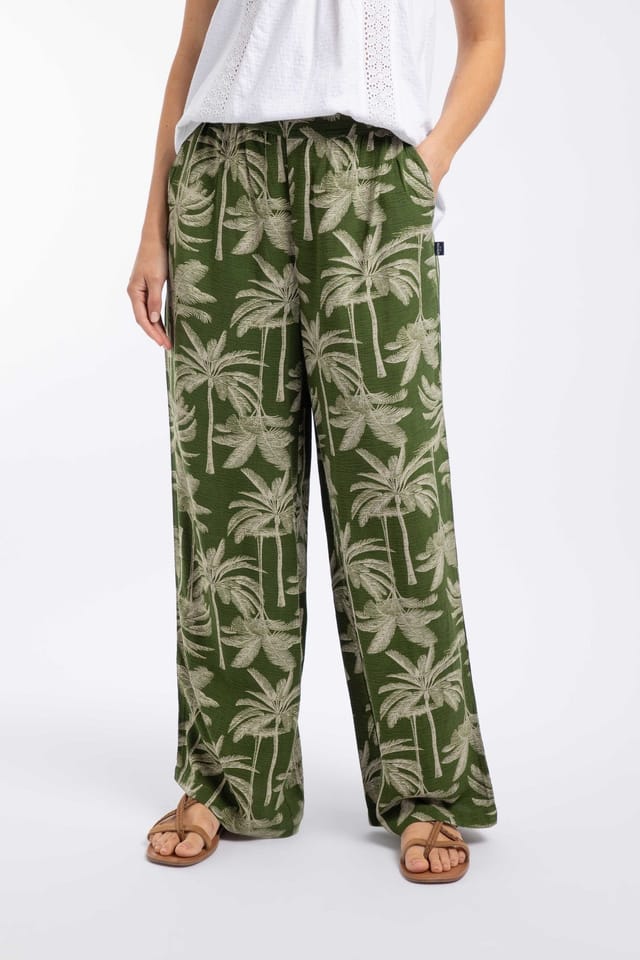 Weird Fish Weird Fish Women's Essy Printed Viscose Wide Leg Trousers in Olive - 2