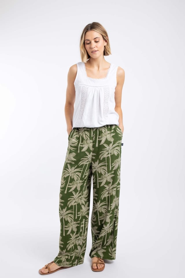 Weird Fish Weird Fish Women's Essy Printed Viscose Wide Leg Trousers in Olive - 3