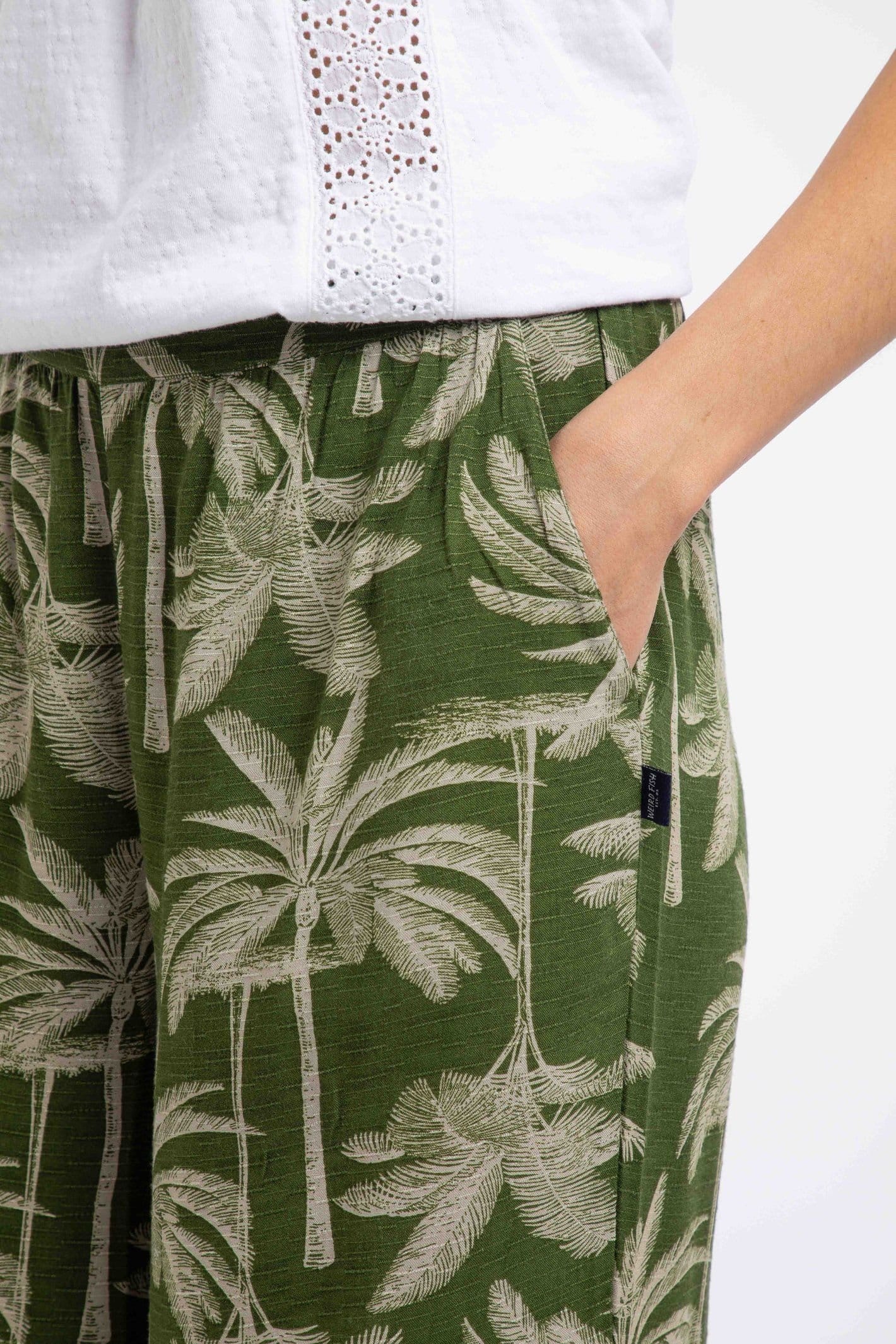 Weird Fish Weird Fish Women's Essy Printed Viscose Wide Leg Trousers in Olive - 4