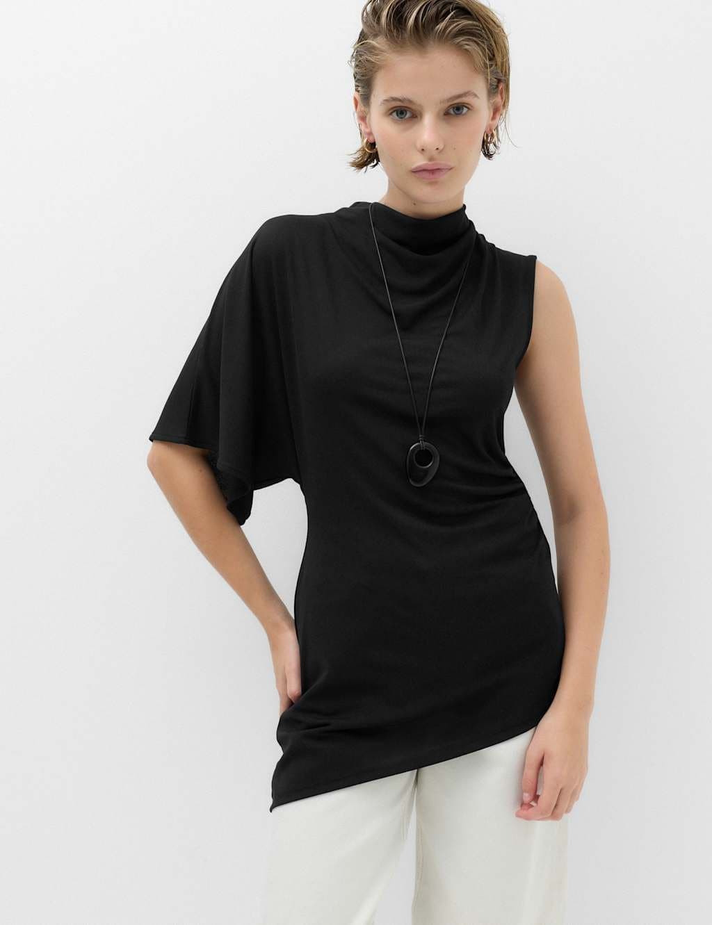 Marks & Spencer M&S One Shoulder Asymmetric Draped Top Black