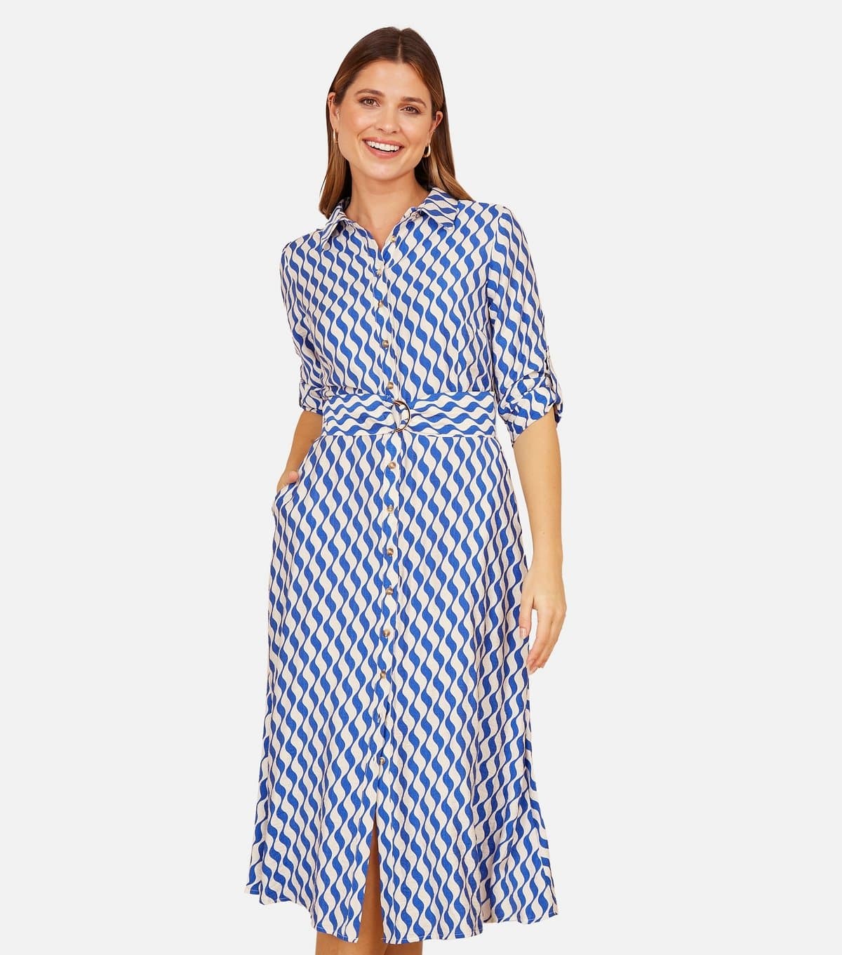 Yumi Women's Blue Swirl Print Shirt Dress Yumi New Look