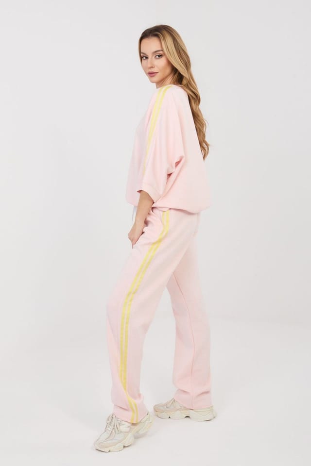 Love Lace Love Lace Women's Stripe Soft Touch Crew Neck & Straight Leg Pants Set in Pink - 2