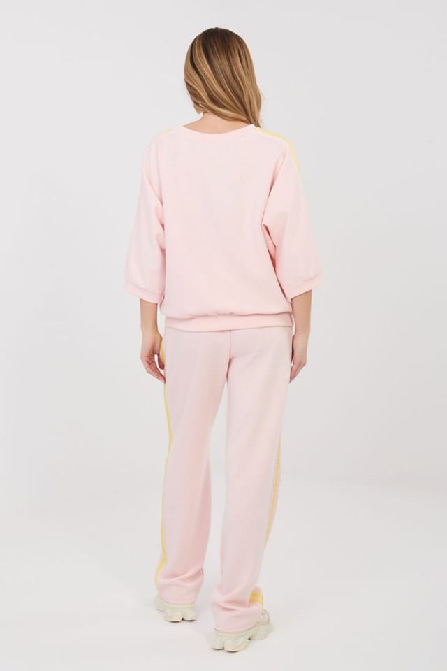 Love Lace Love Lace Women's Stripe Soft Touch Crew Neck & Straight Leg Pants Set in Pink - 3
