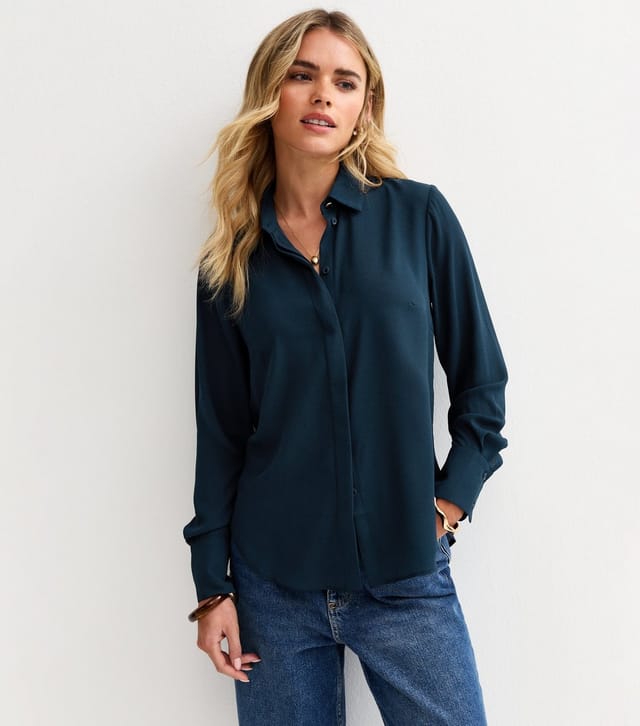 New Look Women's Petite Navy Gold Button Shirt New Look - 3