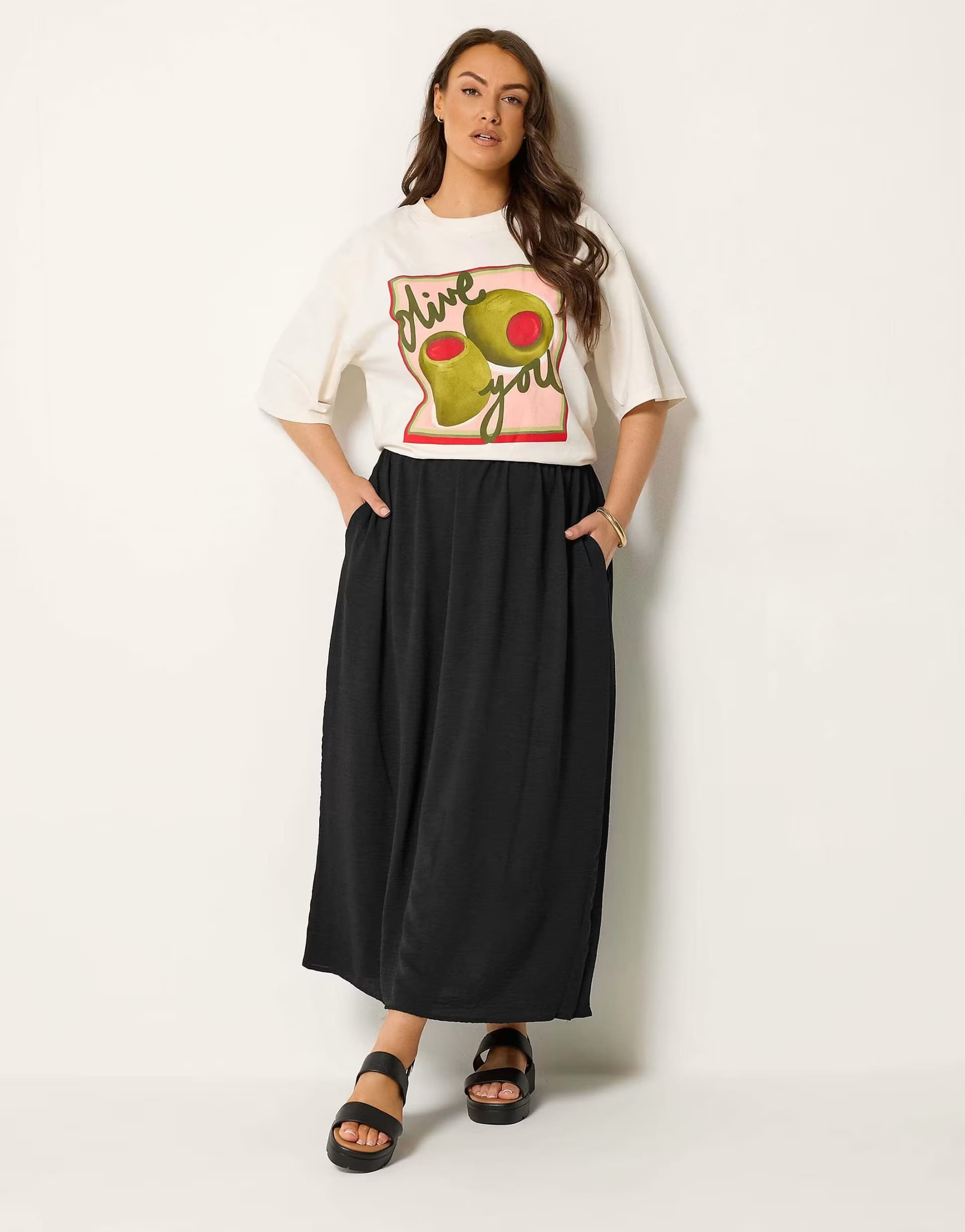 ASOS Yours Clothing Woven midi skirt in black