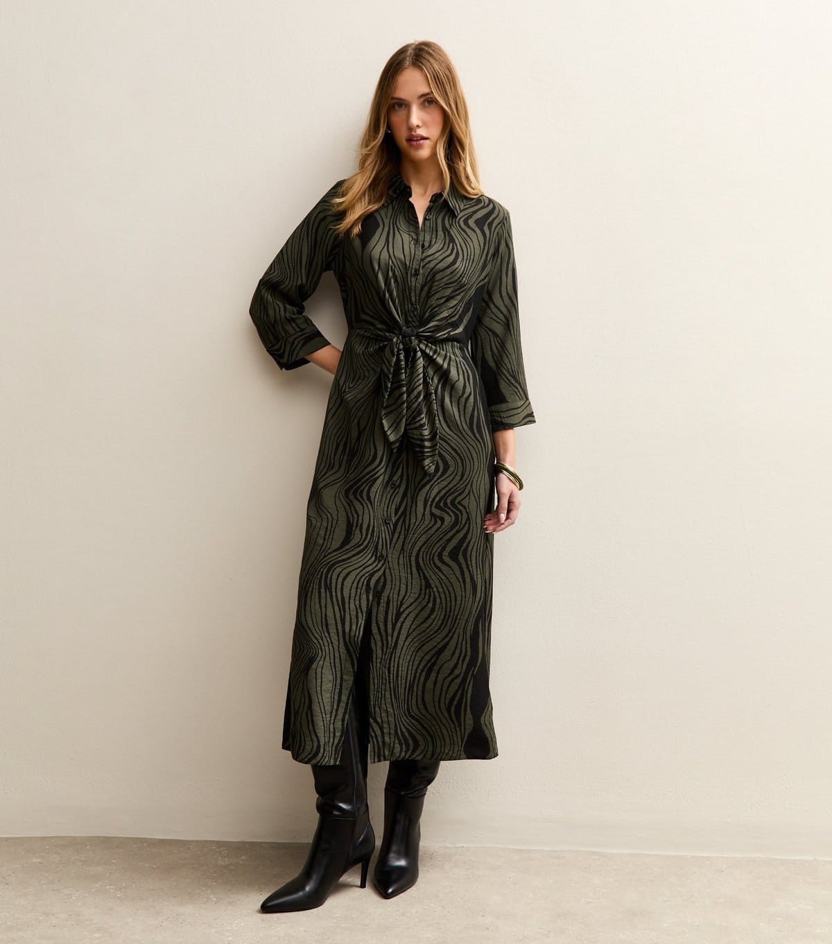 New Look Women's Green Abstract Pattern Midi Shirt Dress New Look - 1