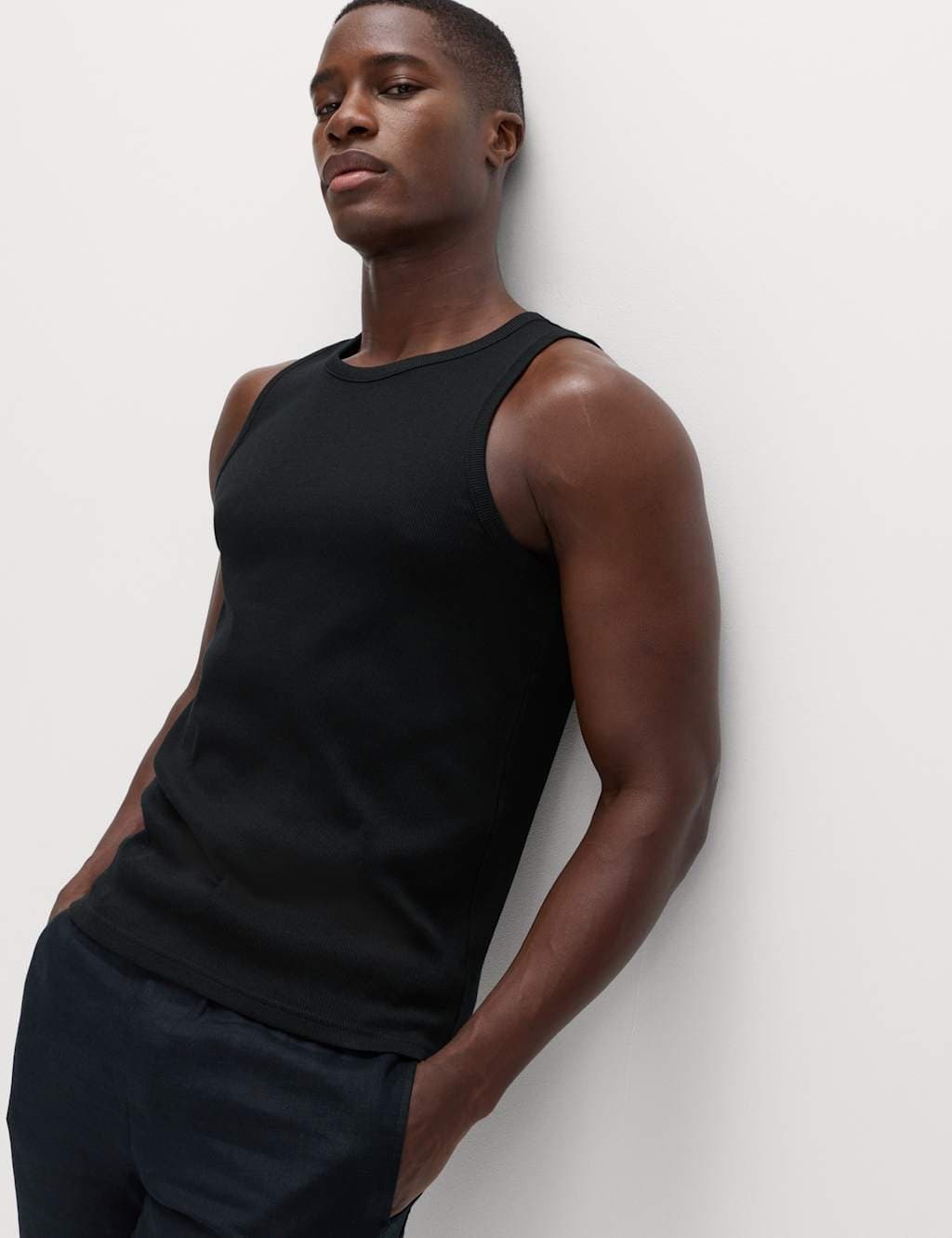 Marks & Spencer M&S Cotton Rich Ribbed Vest Black