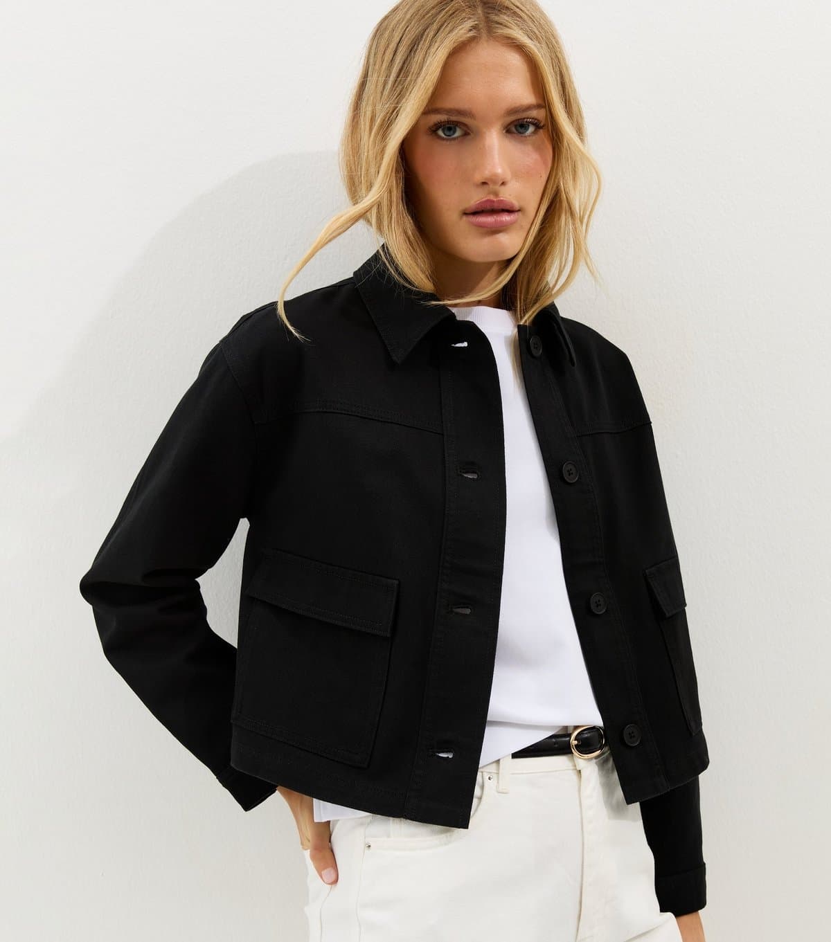 New Look Women's Black Flap Pocket Cotton Shacket New Look