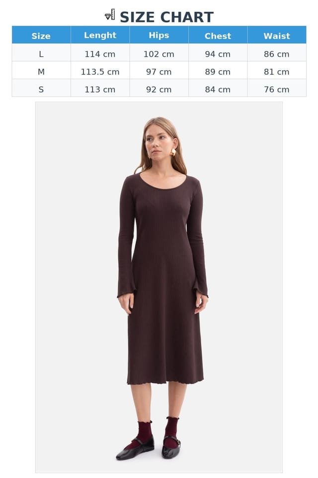 Love Lace Love Lace Women's Ribbed Midi Day Dress with Wavy Hem in Brown - 3
