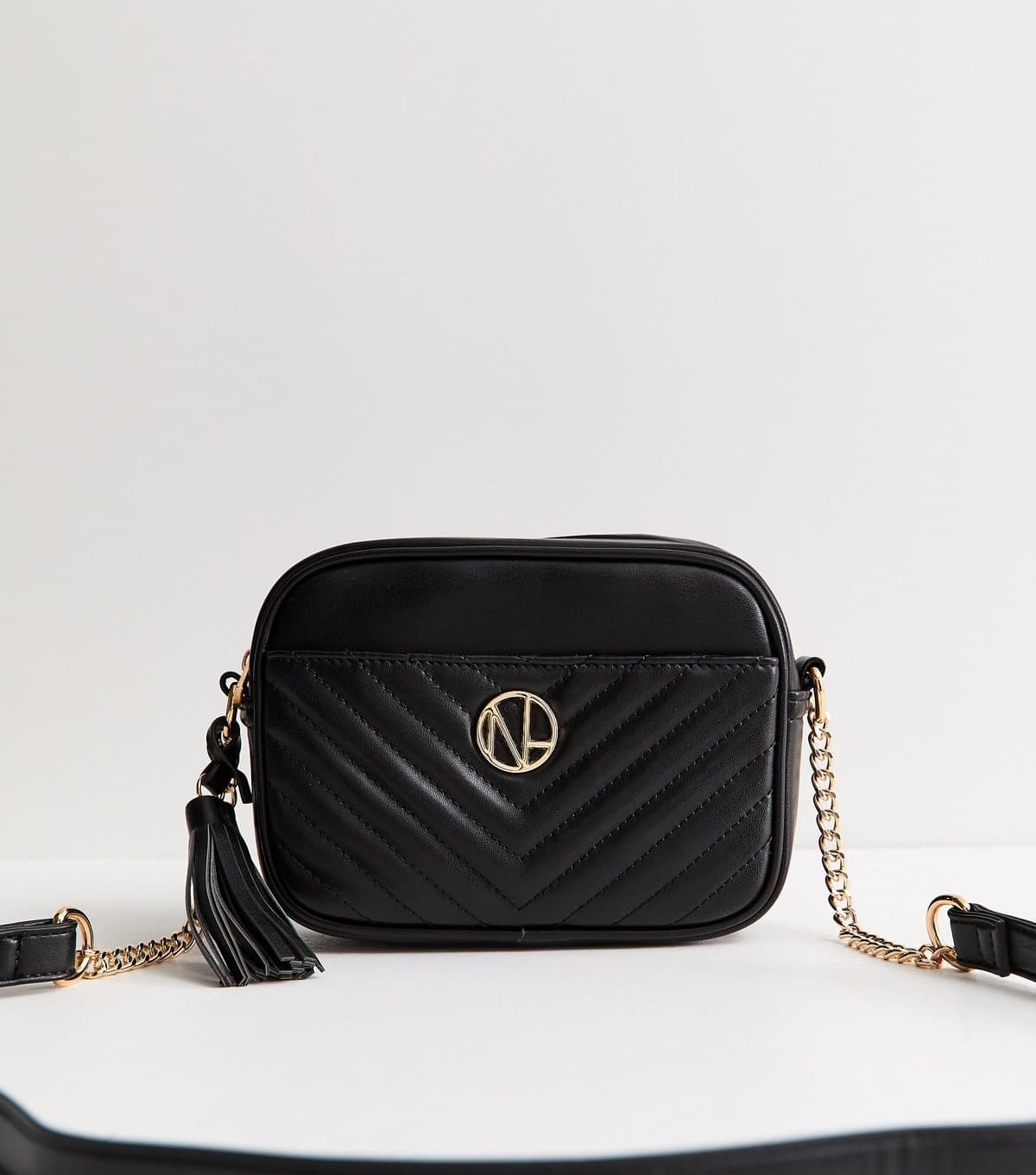 New Look Black Faux Leather Quilted Front Pocket Crossbody Bag Vegan New Look