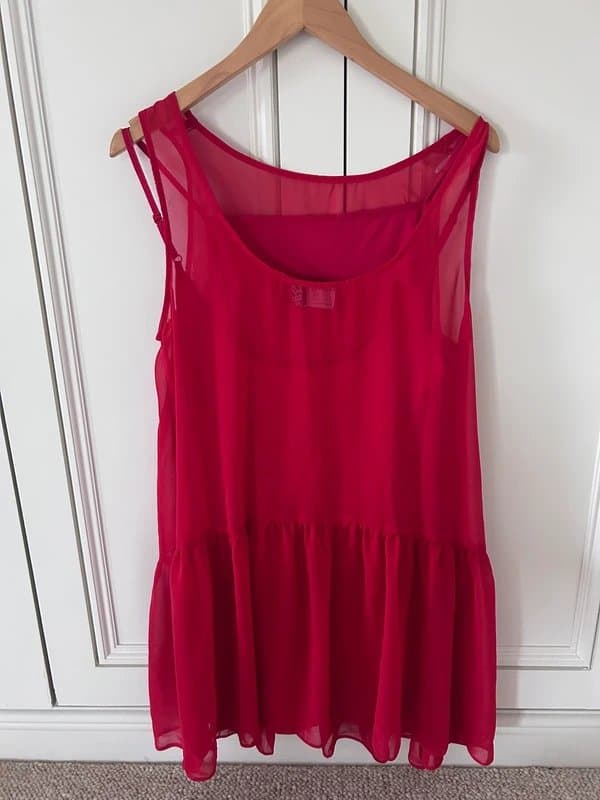 ASOS Design ASOS Design Red Sheer Mini Dress with Ruffle Hem - UK12