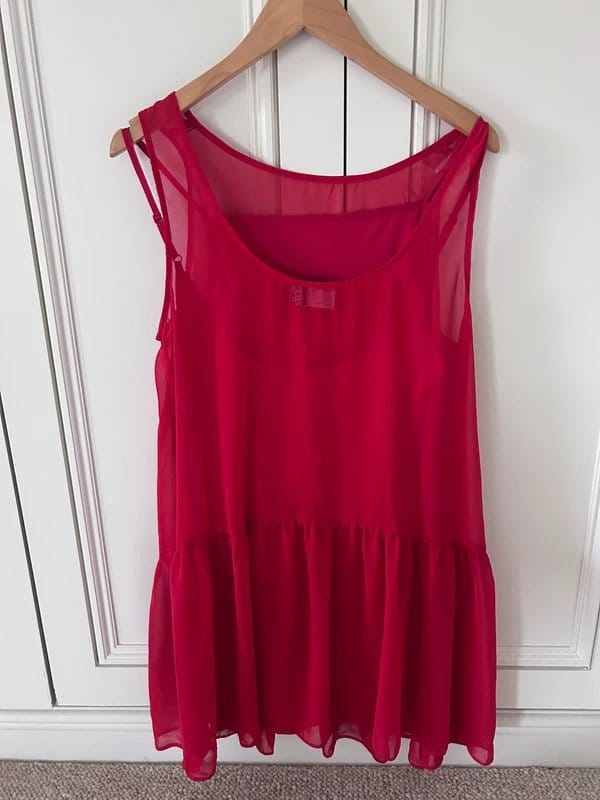 ASOS Design ASOS Design Red Sheer Mini Dress with Ruffle Hem - UK12 - 1