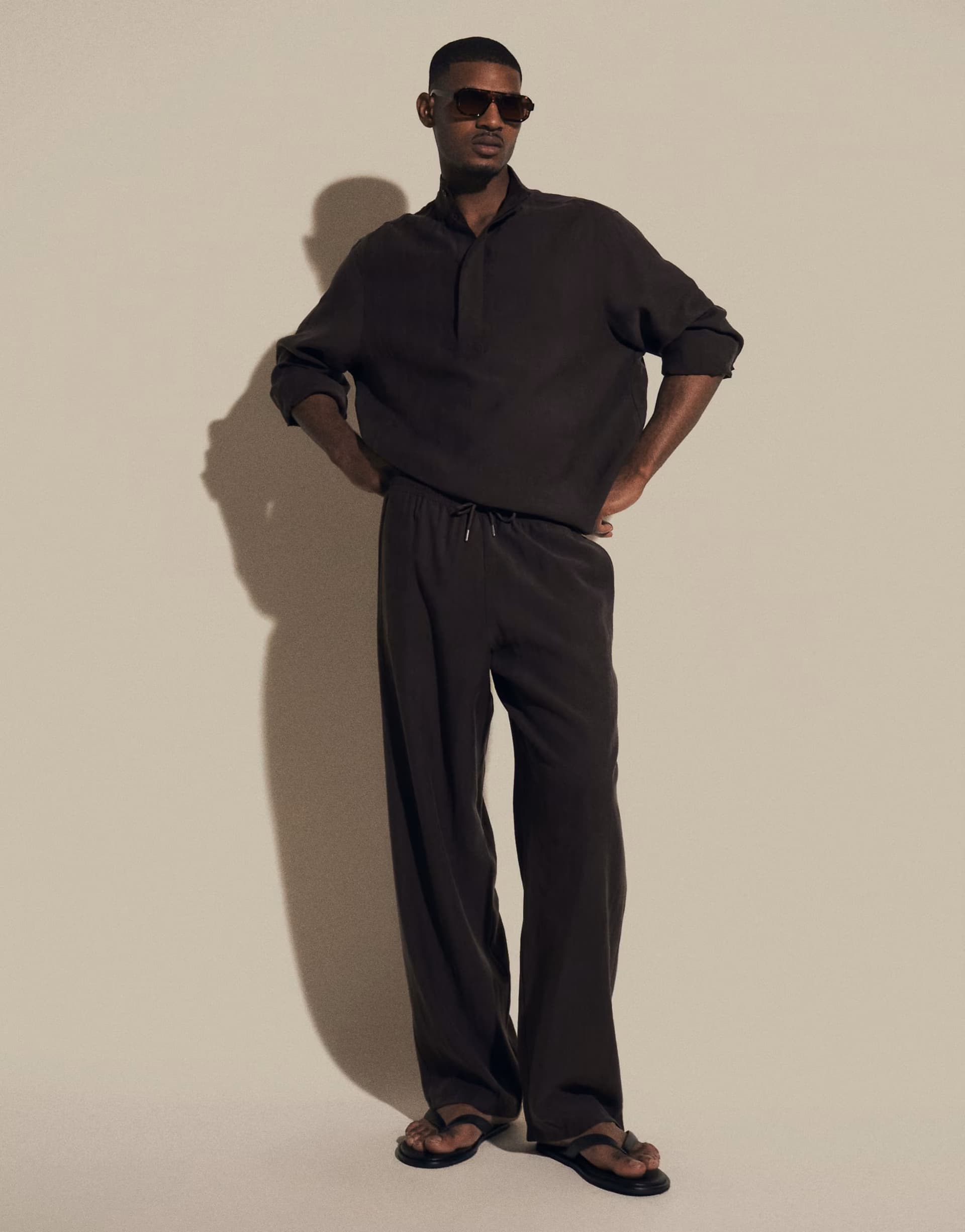 ASOS ASOS DESIGN co-ord oversized funnel neck overhead flowing shirt in brown