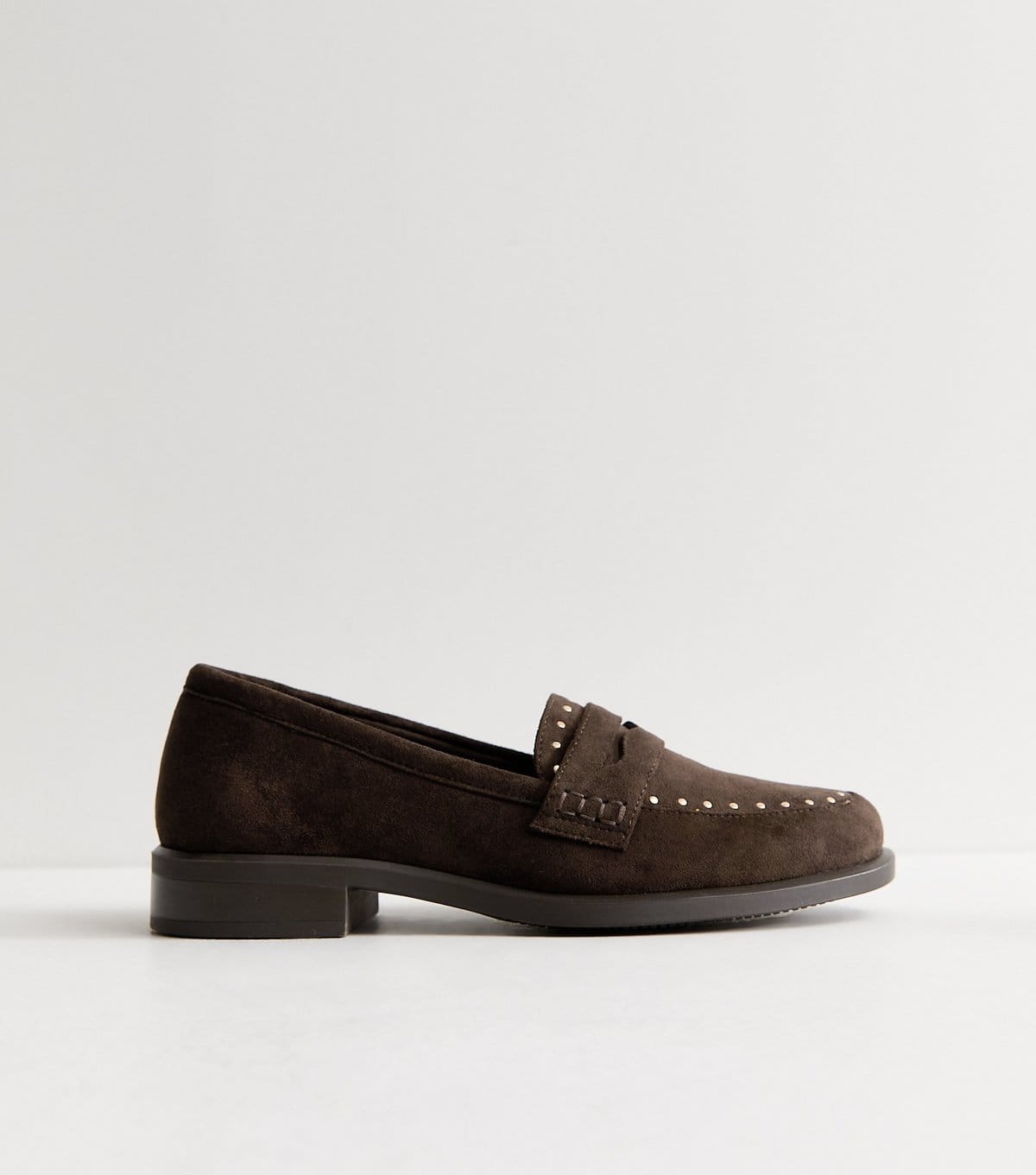 New Look Women's Dark Brown Faux Suede Studded Loafers Vegan New Look - 4