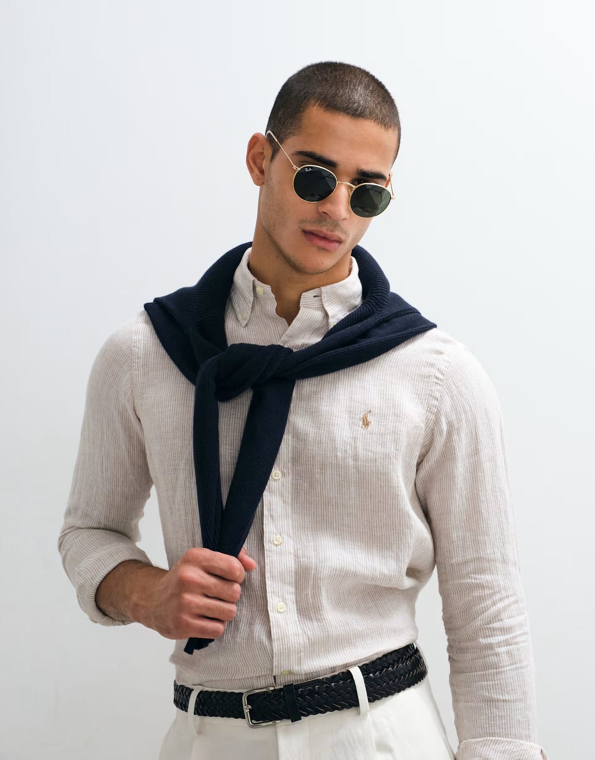 ASOS Polo Ralph Lauren custom fit long sleeve linen sport shirt in off white - 1