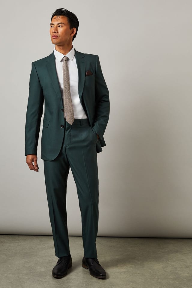 Burton Burton Men's Dark Green Slim Fit Suit Trousers - 2