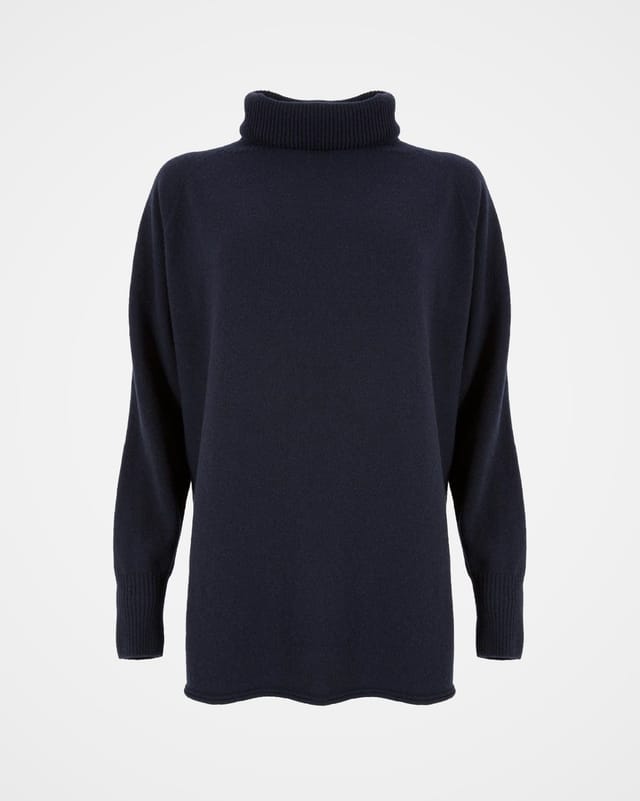 Celtic & Co Celtic & Co Women's Geelong Wool Slouch Turtleneck Sweater in Dark Navy - 2