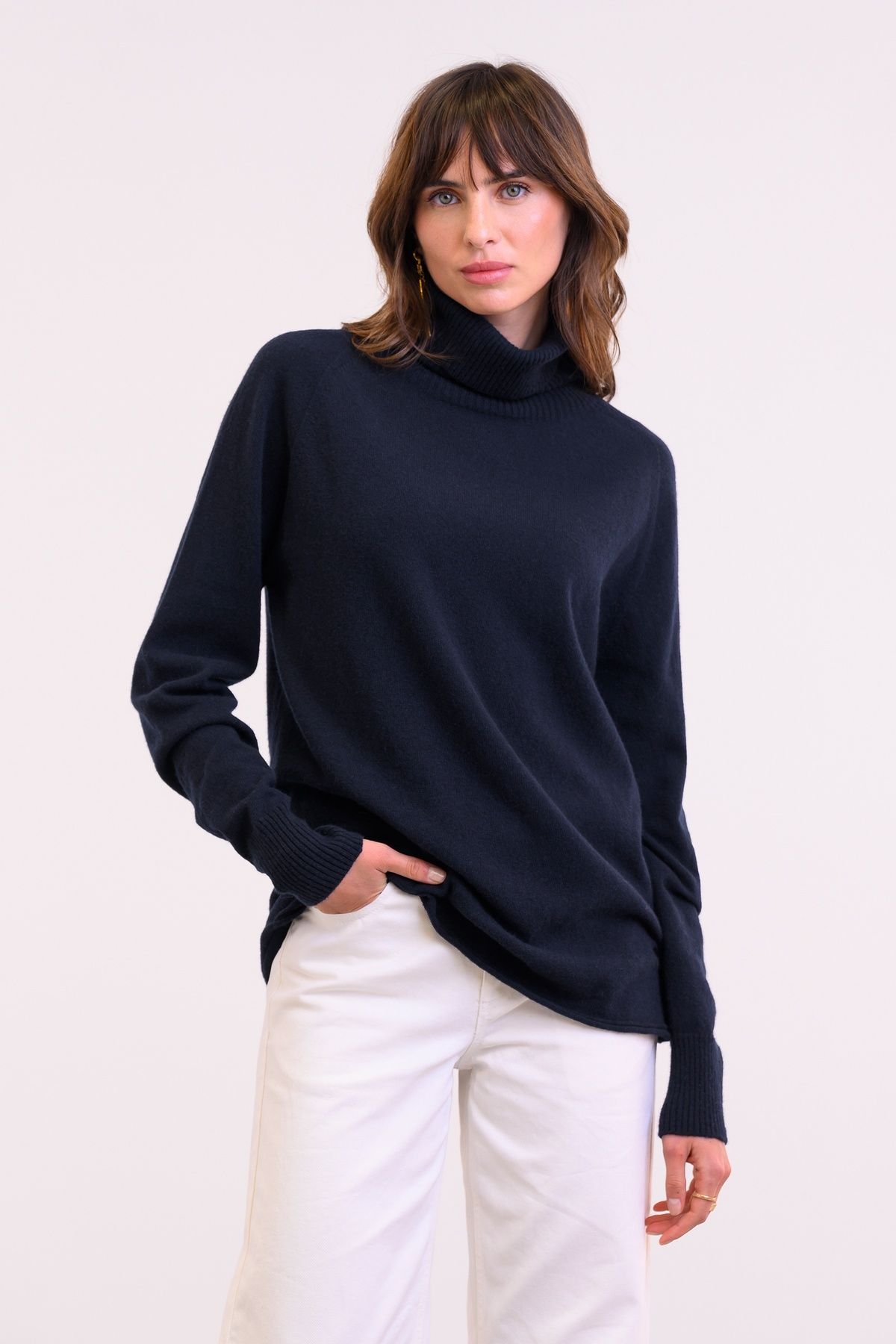 Celtic & Co Celtic & Co Women's Geelong Wool Slouch Turtleneck Sweater in Dark Navy - 3