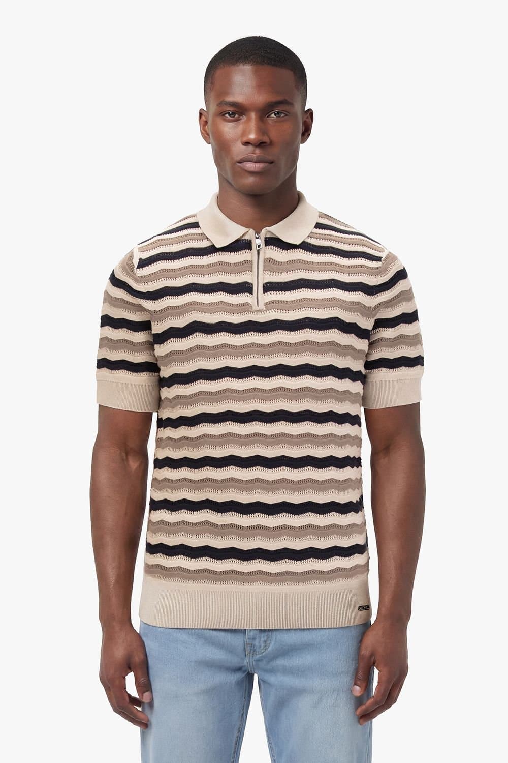Luke 1977 Luke 1977 Men's Maughold Zig Zag Knit Polo in Light Brown