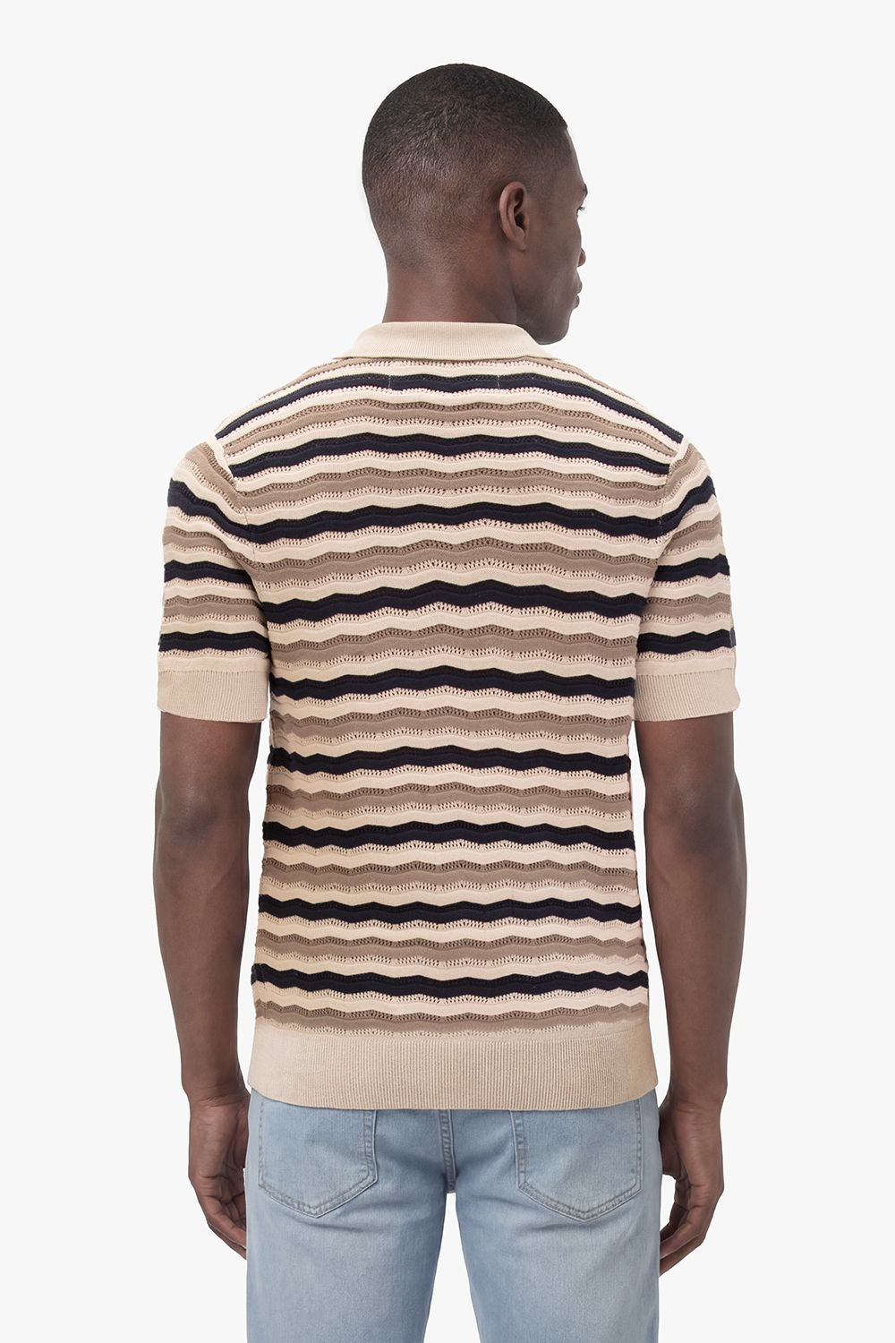 Luke 1977 Luke 1977 Men's Maughold Zig Zag Knit Polo in Light Brown - 2