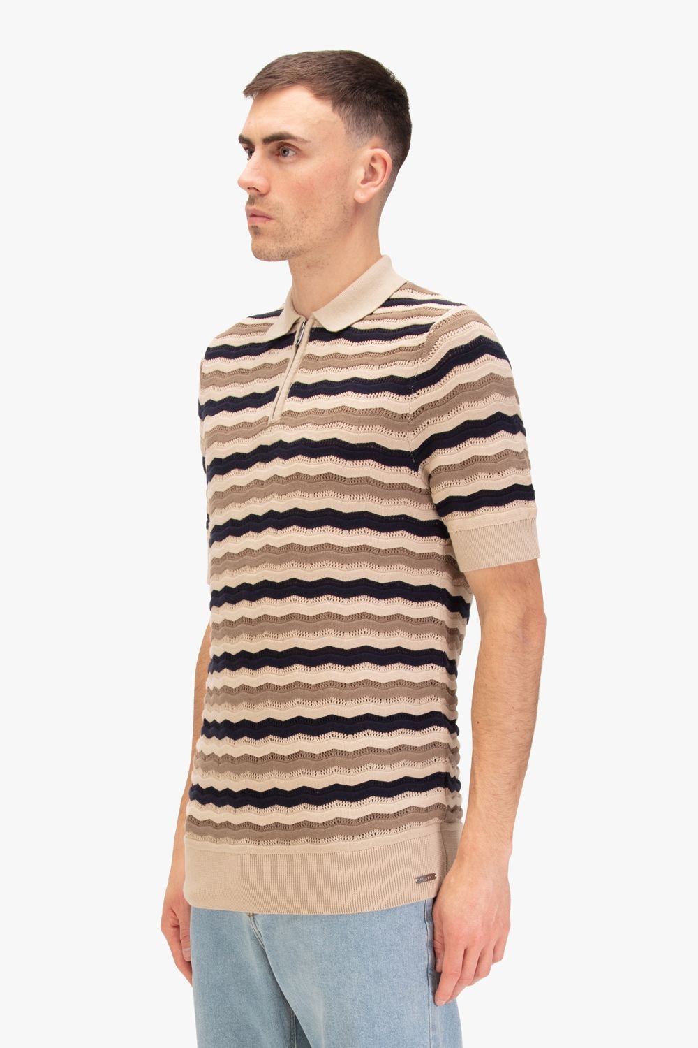 Luke 1977 Luke 1977 Men's Maughold Zig Zag Knit Polo in Light Brown - 3