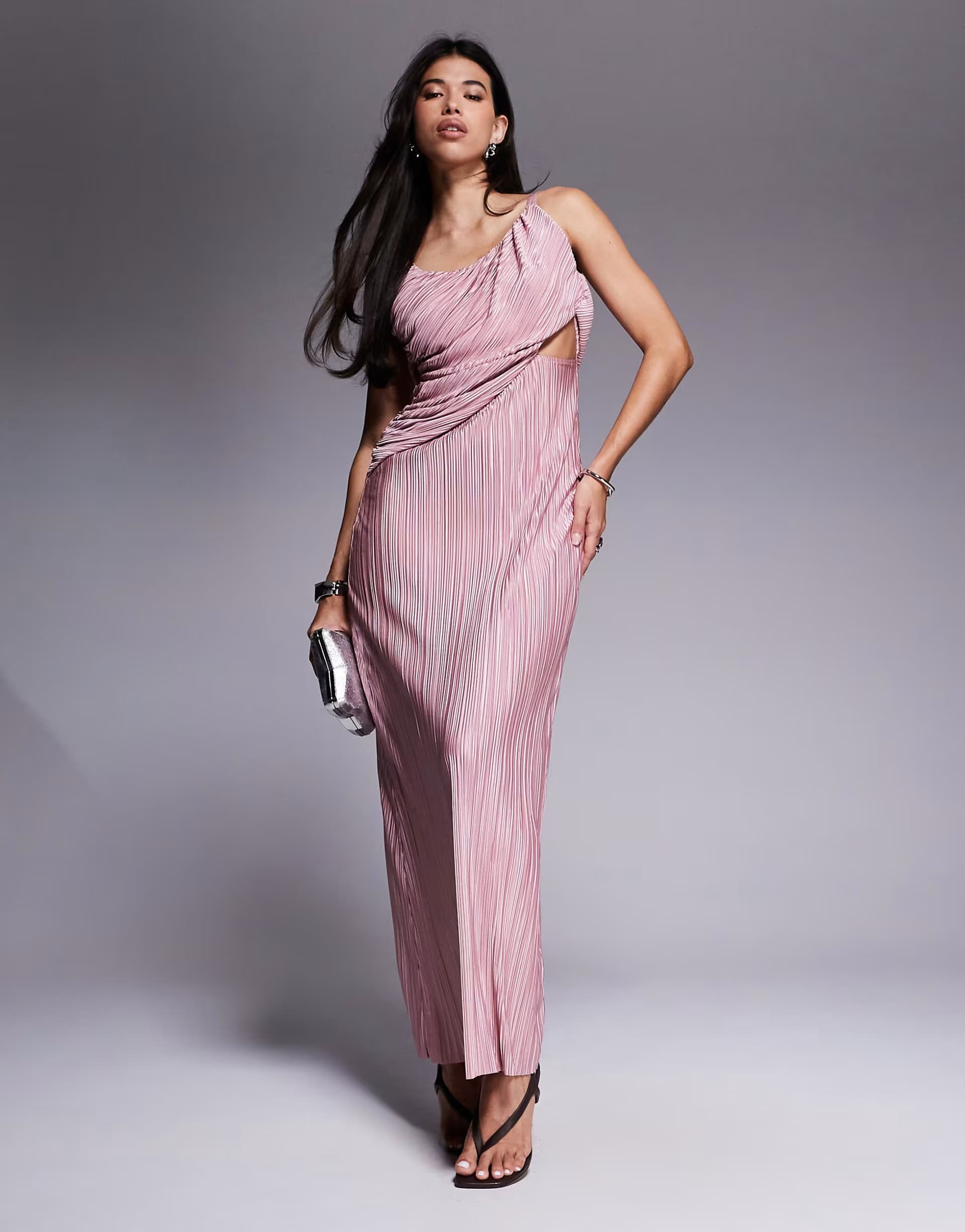 ASOS ASOS DESIGN plunge drape plisse maxi dress in blush