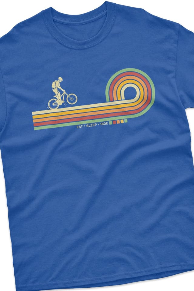 Bad Zebedee Bad Zebedee Men's Retro Lines Mountain Bike T-Shirt in Royal - 2