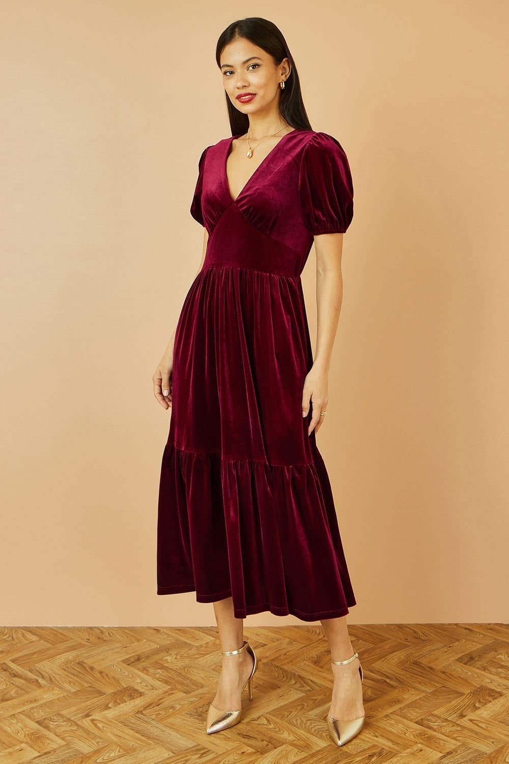 Yumi Yumi Burgundy Velvet Midi Dress